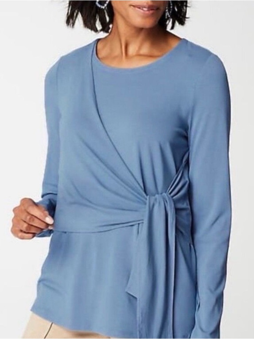 JJill Wearever Tie Waist Blue Long Sleeve Top Large